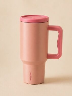 Insulated Pink Tumbler with Handle + Extra Straws